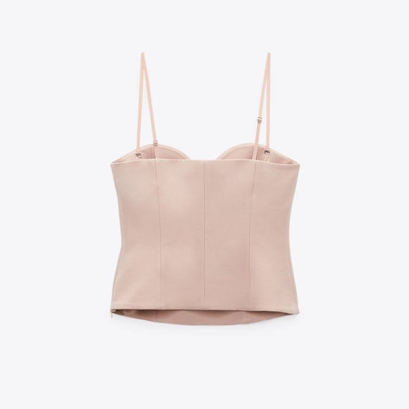 Zara 2 Pc Set Wide Leg Pants & Bustier Beige Pink Bloggers Favorite - Picture 13 of 14